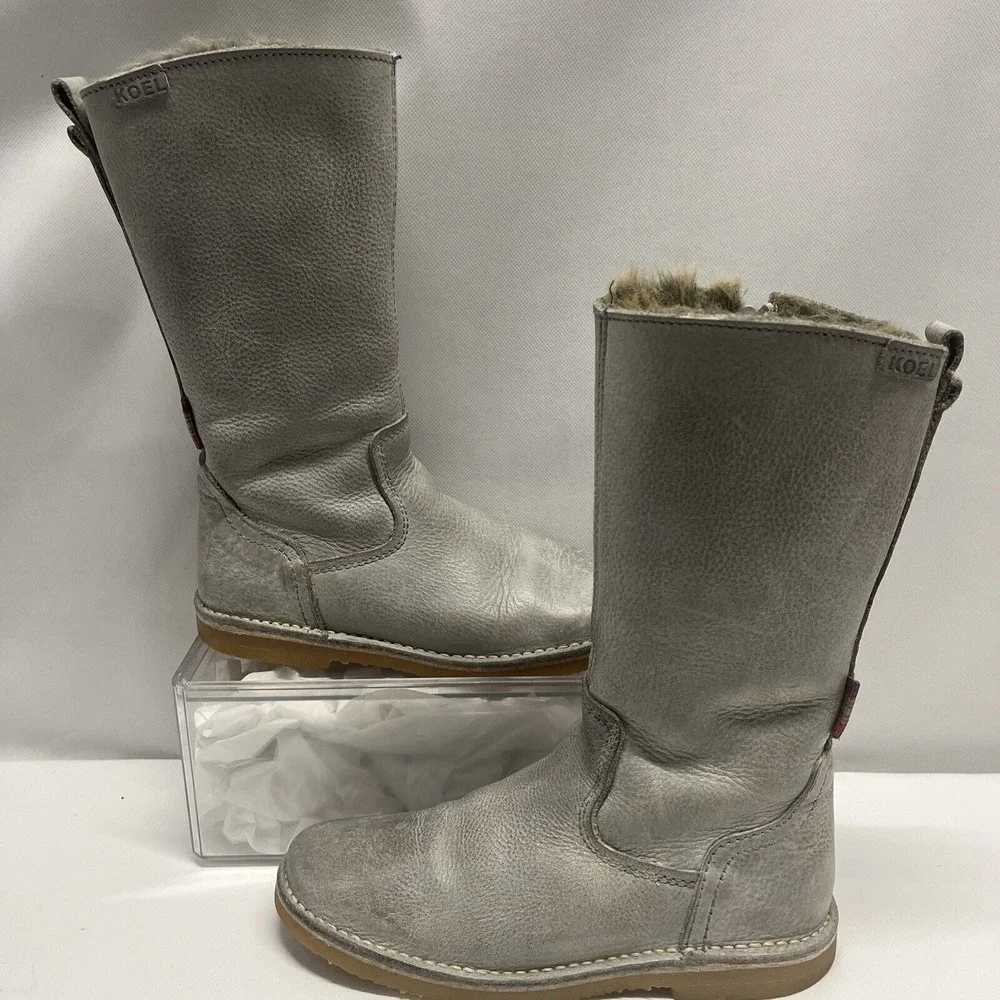 Koel Gray Leather Fur Lined Knee High Boots‎ Girls Size 35EU 4.5US